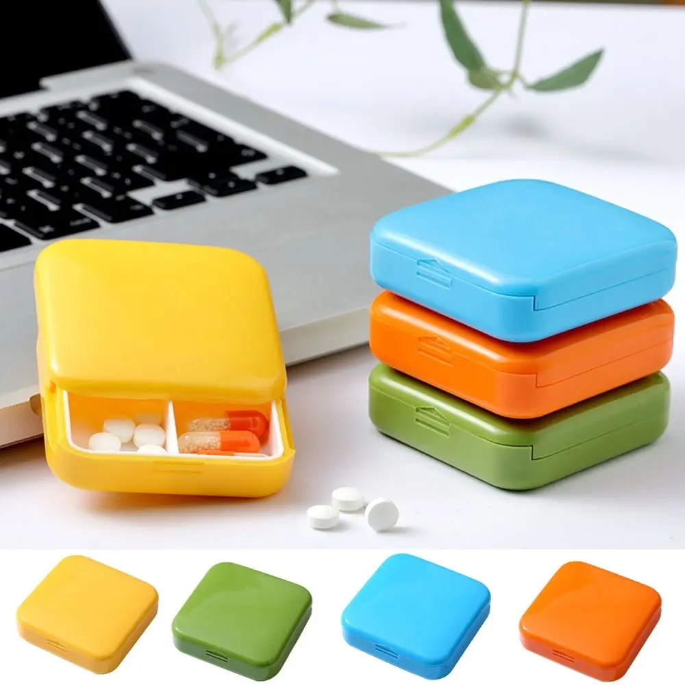 Portable Plastic Push-Pull Pill Box Two-Compartment Square Small Medicine Box Dust-Proof Candy Color Pill Cases Tablet