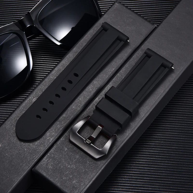 Silicone Watch Band 22mm 24mm 26mm Stainless Steel Buckle Waterproof Rubber Watch Straps High Quality Replacement Watchbands