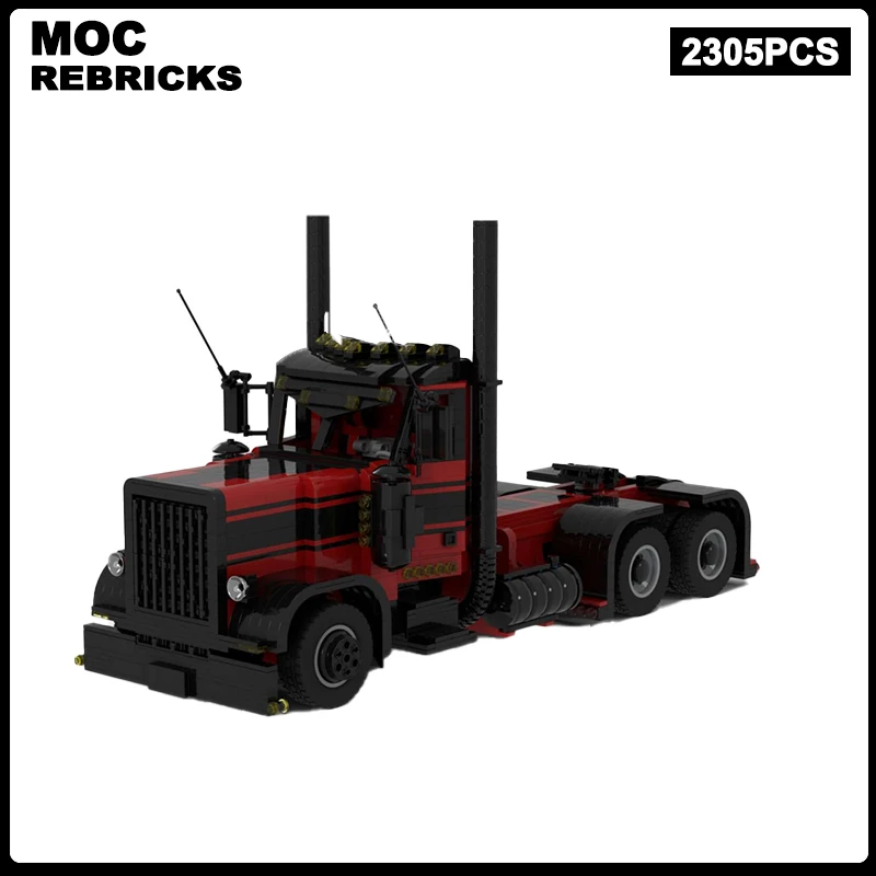 MOC Red&Black Peterbilt 389 Power Locomotive DIY Building Blocks Architecture Model Technical Bricks Assembly Toy Children Gifts