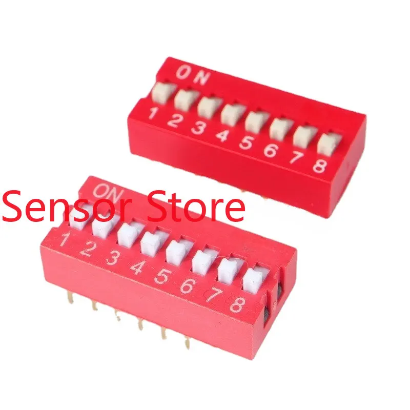 10PCS DIP 8-bit 8P Side  Switch 2.54 In-line Vertical Long Handle Gold Plated Pin Red