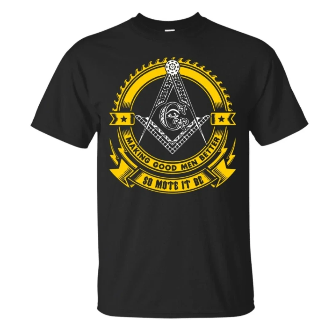 All-seeing Eye Square & Compass Illuminati Freemason Symbol Masonic T-Shirt 100% Cotton O-Neck Short Sleeve Casual Mens T-shirt