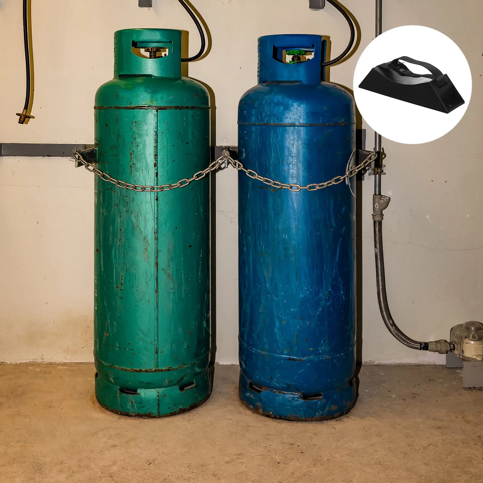 1Set Gas Cylinder Holder 40L Wall Mount Bracket Oxygen Cylinder Adjustable Retention Strap Propane Tank Rack Laboratory