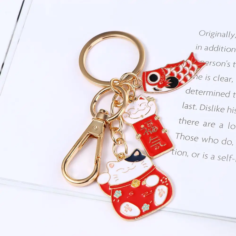 Cute Lucky Children Cartoon Design Maneki Neko Bag Pendent Japanese Style Pendant Women Key Chain Car Key Ring Carp Streamer