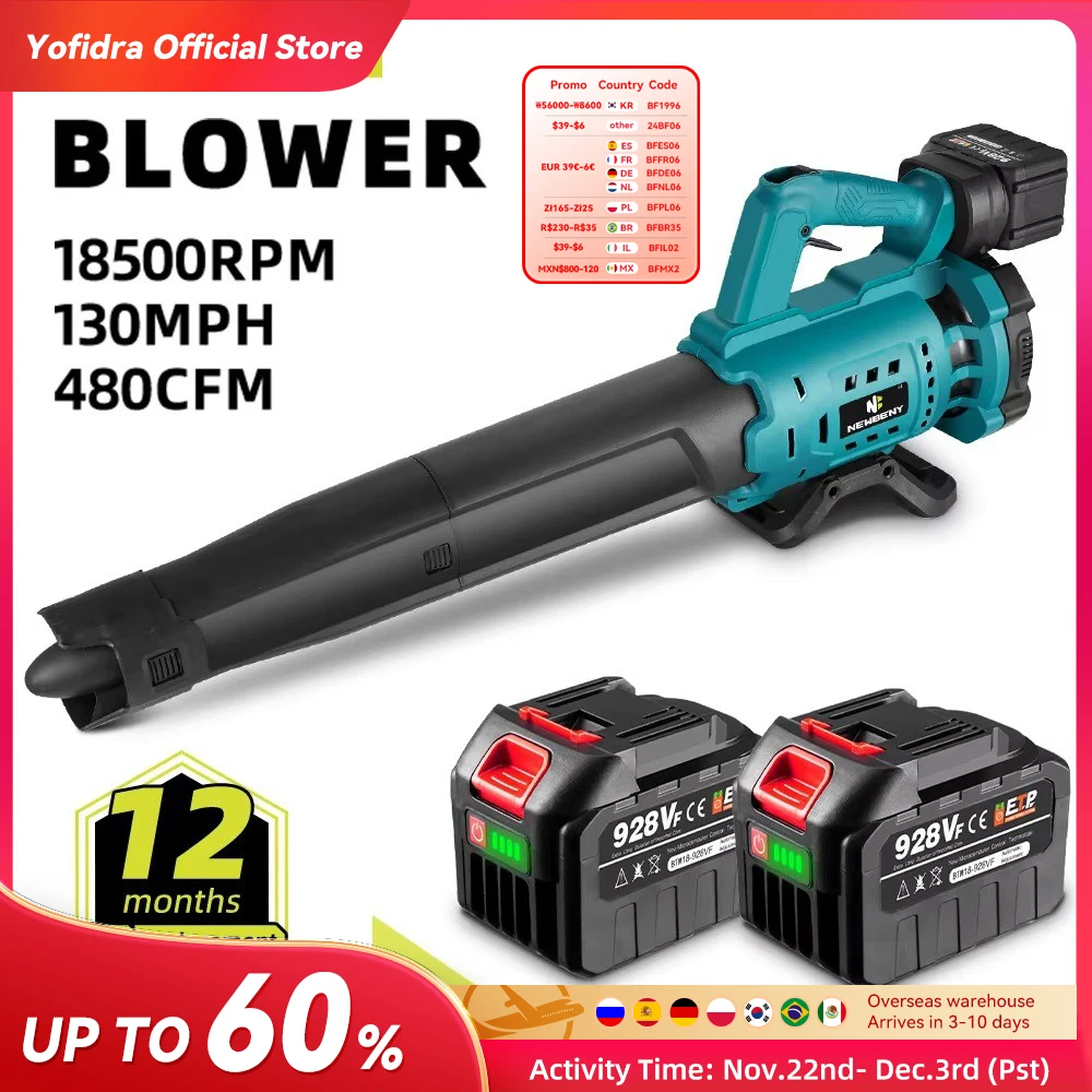 High Powerful Cordless Electric Air Blower Speed Adjustable Efficient Leaf Snow Dust Cleaning Blower Tool For Makita 18V Battery