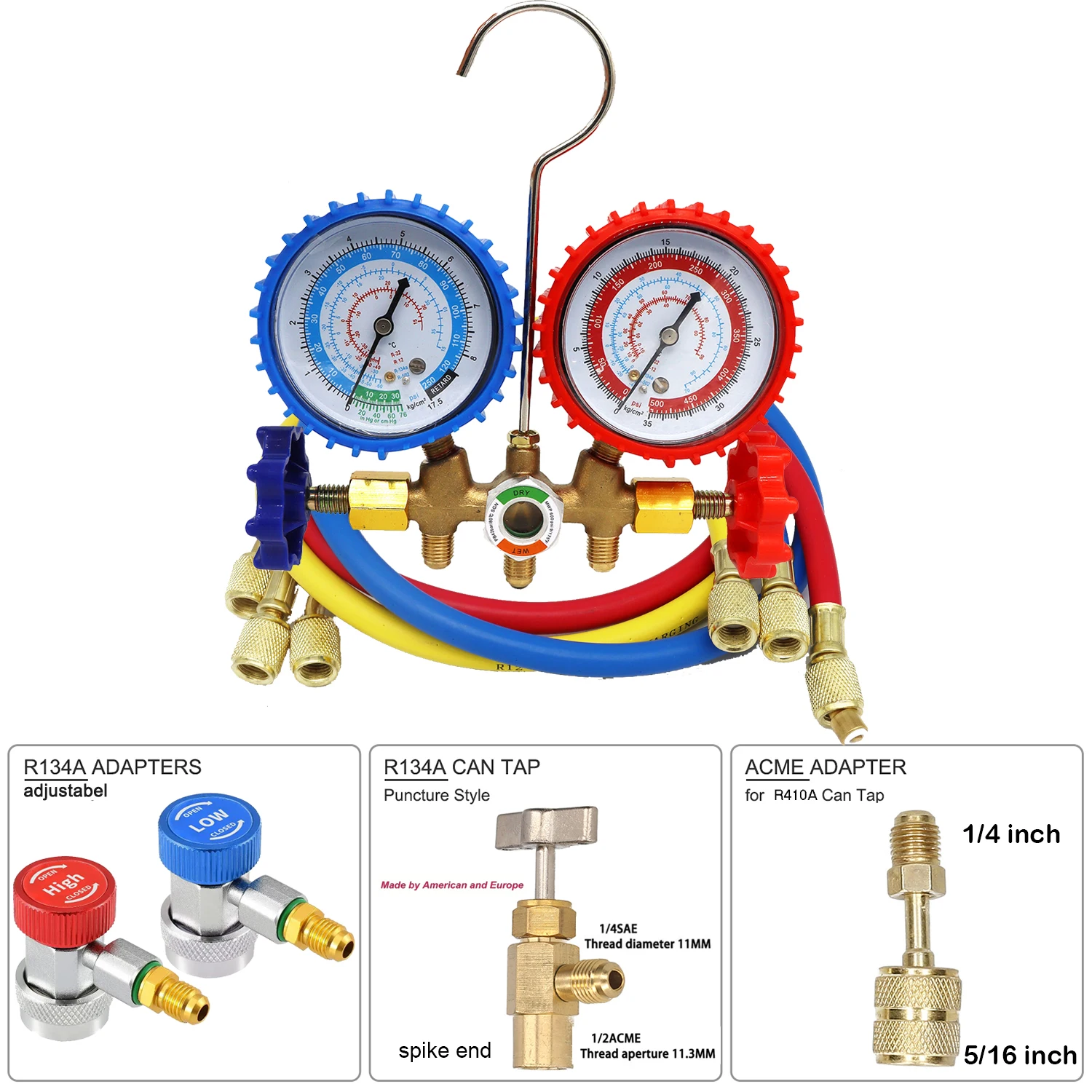 R134a R22 R12 R502 Refrigerant manifold meter set AC manifold meter set Refrigerant diagnostic meter set Air conditioning tool