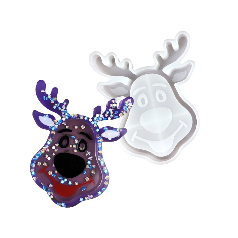 Christmas Reindeer Tray Mold Silicone Texture Handmade Dish Moulds Suitable for Crafting and Holiday Decorations