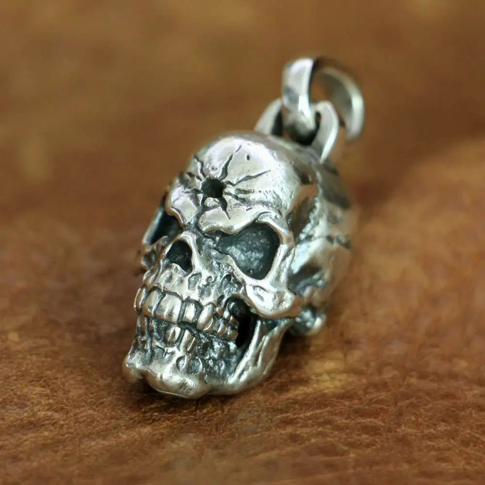 Wounded Skull 925 Sterling Silver Pendant Punk Jewelry TA147 BZ