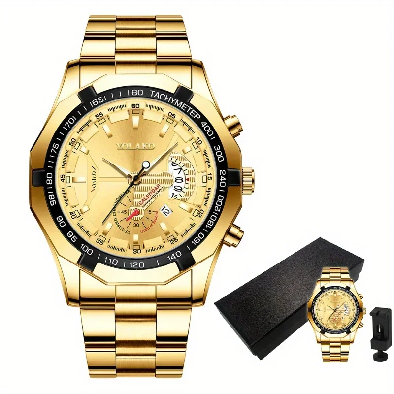 Hot Sale Fashion Business Men\'s Calendar Steel Wrist Watch Double Dial Quartz Watch