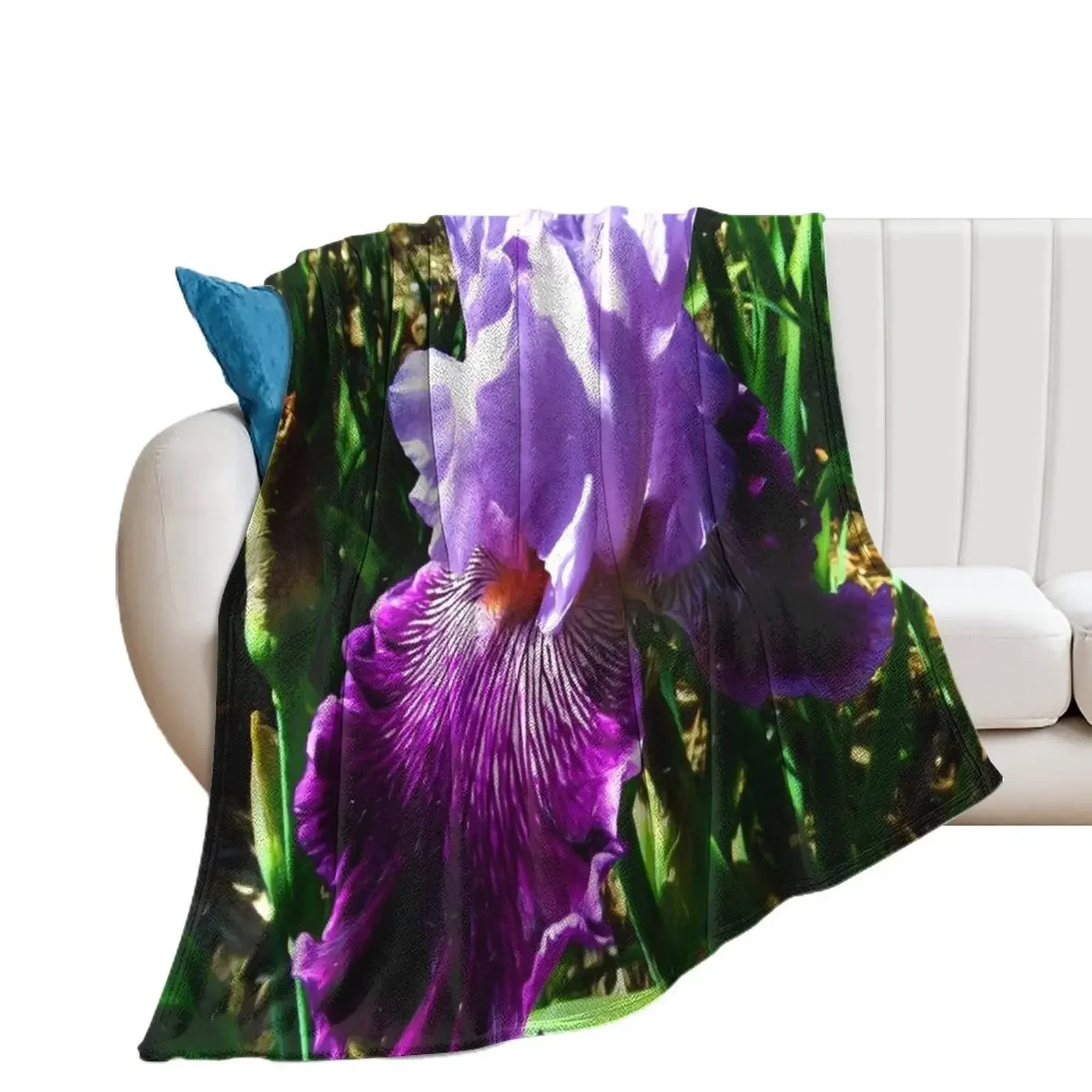 

Painterly Blue & Purple Bearded Iris 4794 Throw Blanket Picnic Shaggy Thermal Blankets For Baby Blankets