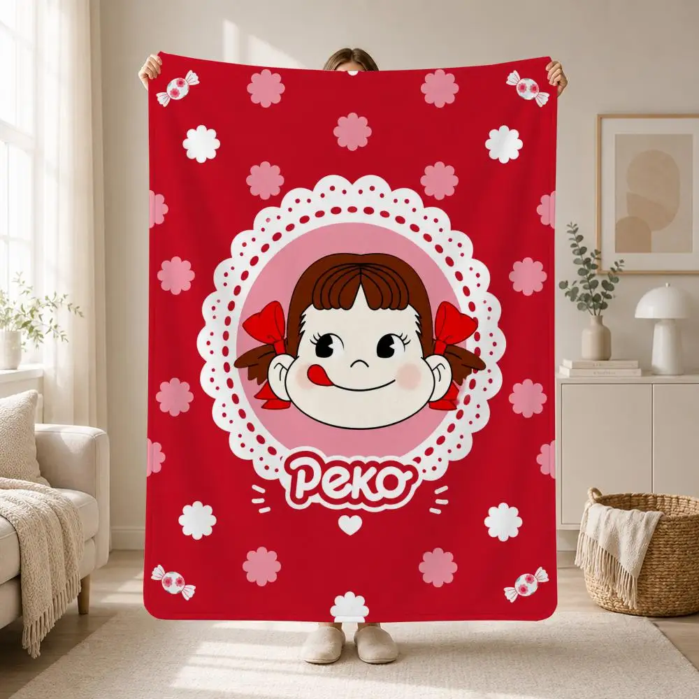Cute Mascot Character Fujiya PEKO Throw Soft Plush Flannel Throw Blanket Sofa Bed Travel Home Decor