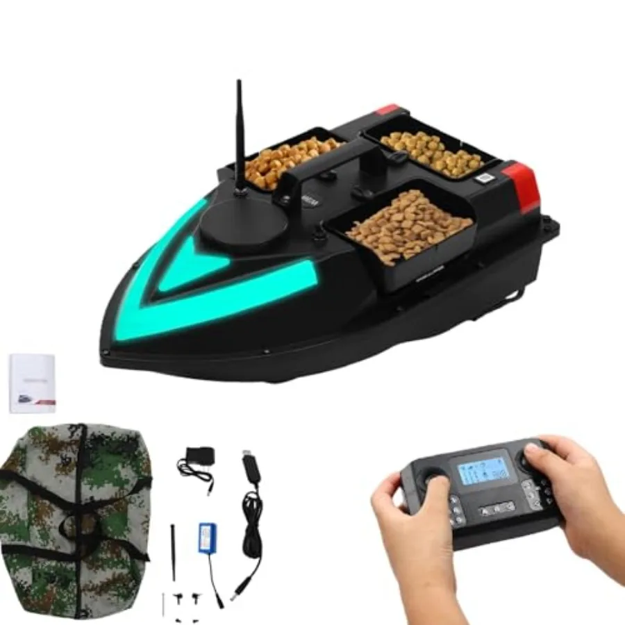 

RC Fishing Bait Boat 1640ft Range with Positioning Remote Control 4.4lb Ccity USB Rechargeable Black Ideal for Lake and Pond Us