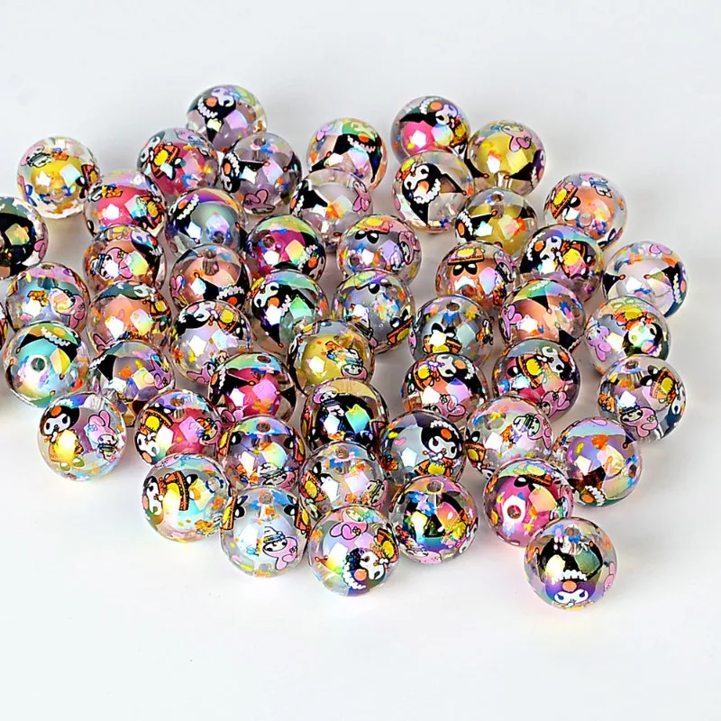 

Hello Kitty 16mm Acrylic High Definition Printed Solid Color Plated KT Cat Beads Perforated Beads Keychain Accessories Material