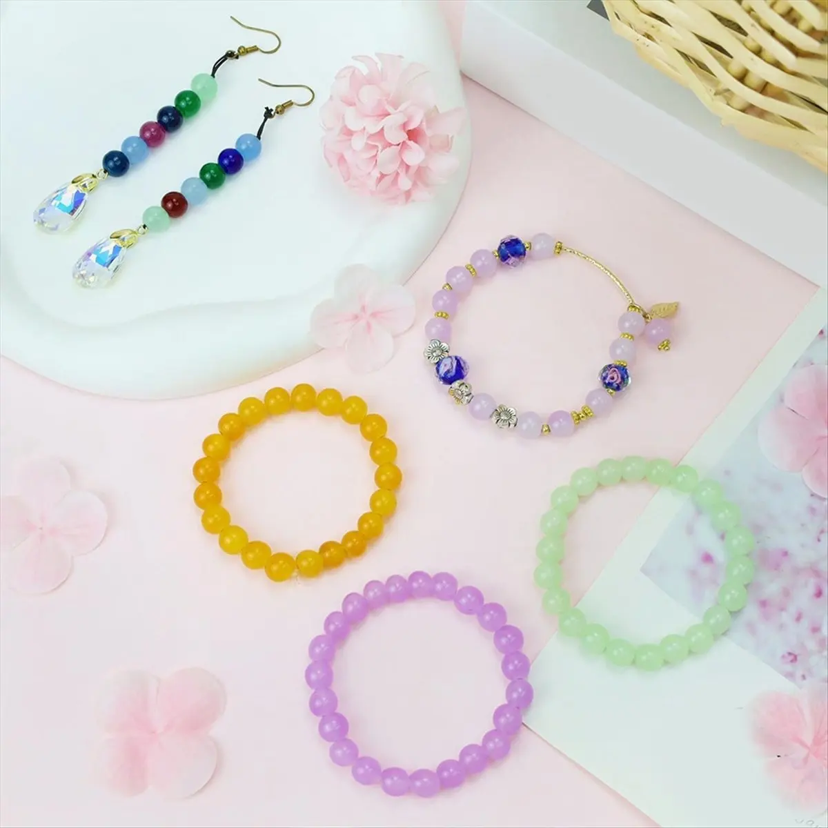 【BAAQ】 500Pcs Hand Beaded for Bracelets,Colour Mixture 8mm Round for DIY Crafts Jewelry Making Kits Earring Bracelet Necklaces