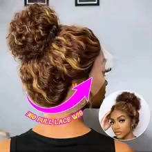 260% 34Inch Deep Wave Human Hair Wig 360 Full Lace Front with Invisible Drawstring 4/27 Blonde Highlight Pre Plucked Brazilian Cury Hair
