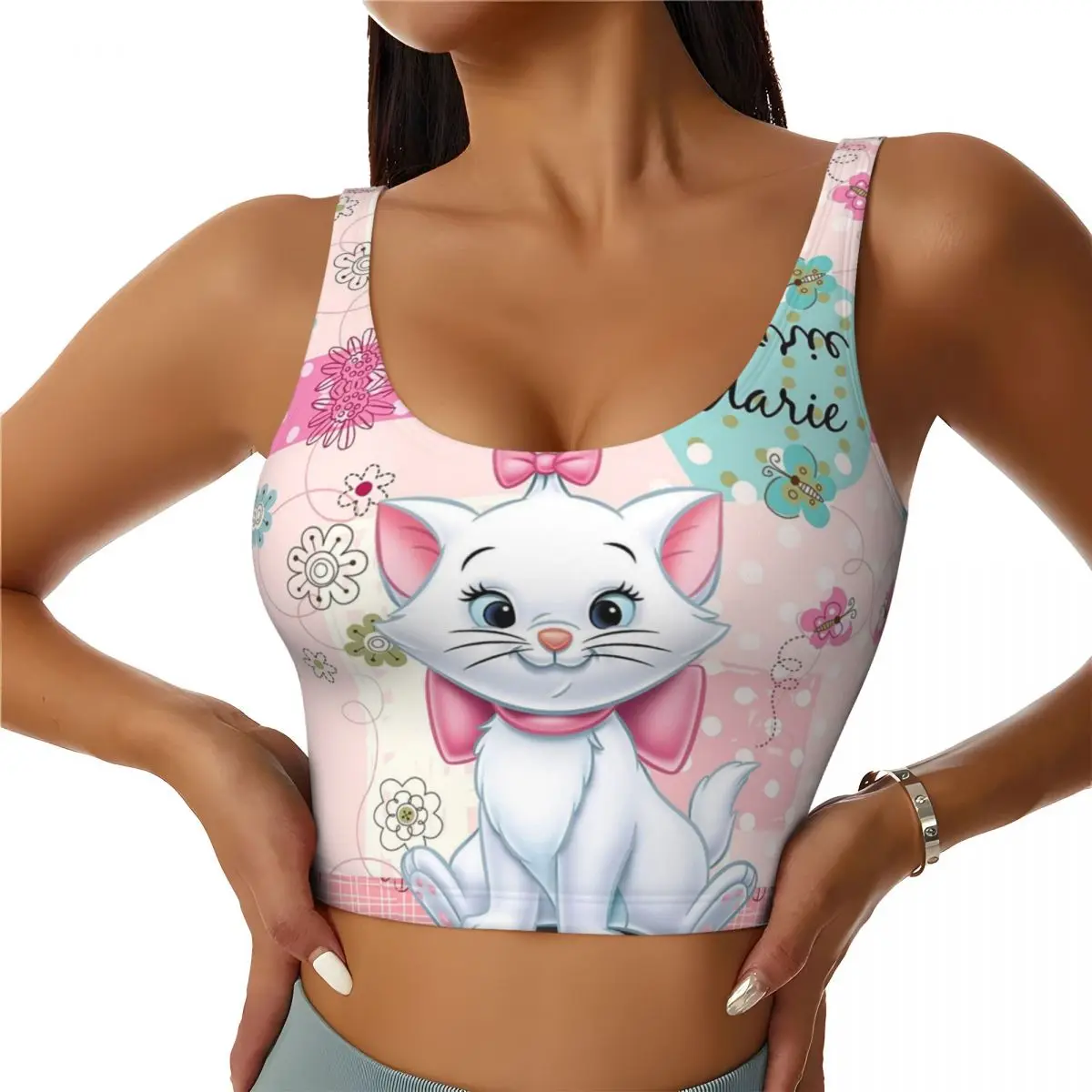 Custom Movie Marie Cat Sports Bra Women Funny Kitten Film High Impact Workout Yoga Crop Top