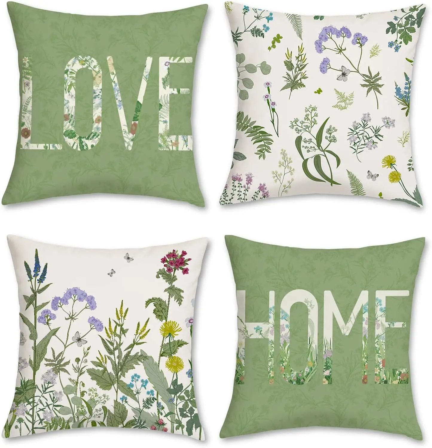 

4pcs Green Floral Love Home Botanical Printed Pillow Cover Polyester Cushion Case 2D Flat Printing Pillowcase Now