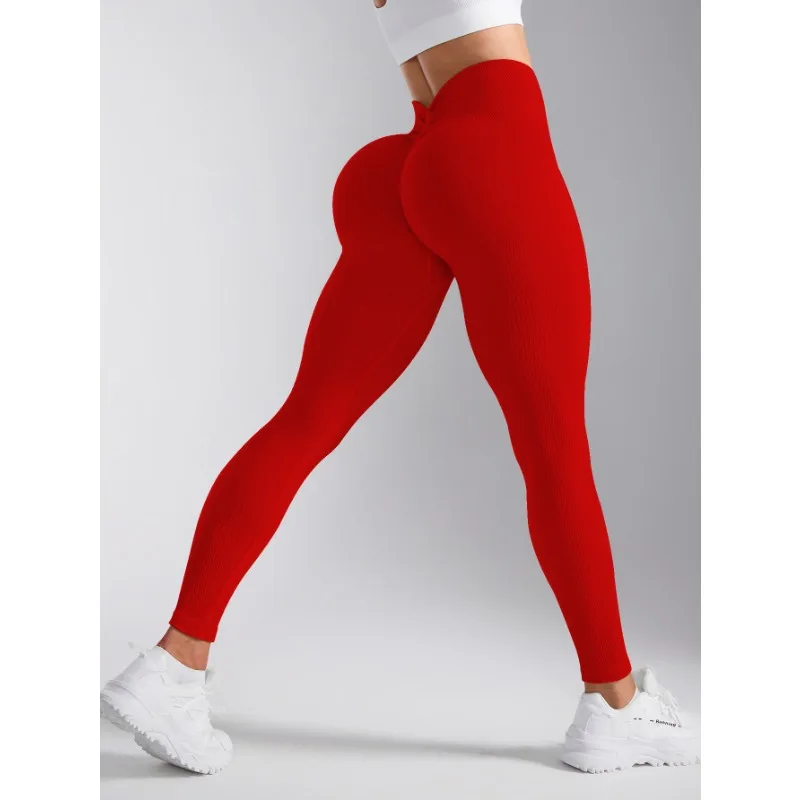 백 V-허리 요가 레깅스 여성용 심리스 슬림 팬츠 짐 운동 러닝 섹시 힙업 스포츠 레깅스 스트레치 골지 팬츠