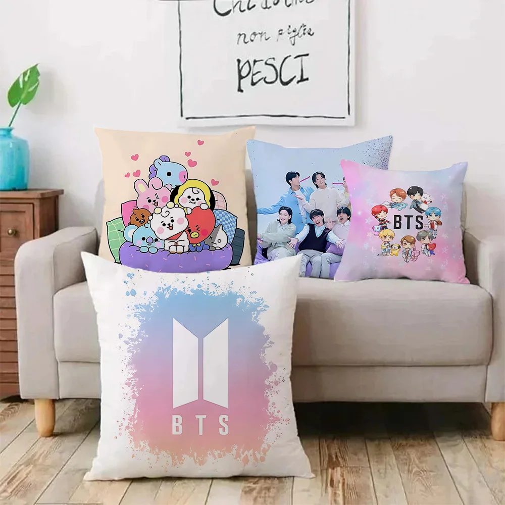 Fashion Trends Kpops Pillow Covers Cartoon Sofa Decorative Home Double-sided Printing Short Plush Cute B-B-BTS-S Cushion Cover