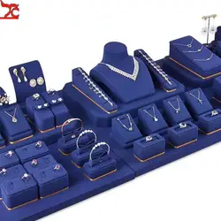 Blue Microfiber Fabric Jewelry Display Prop Set Pendant Bracelet Display Organizer Tray Jewelry Counter Display Prop Ornaments