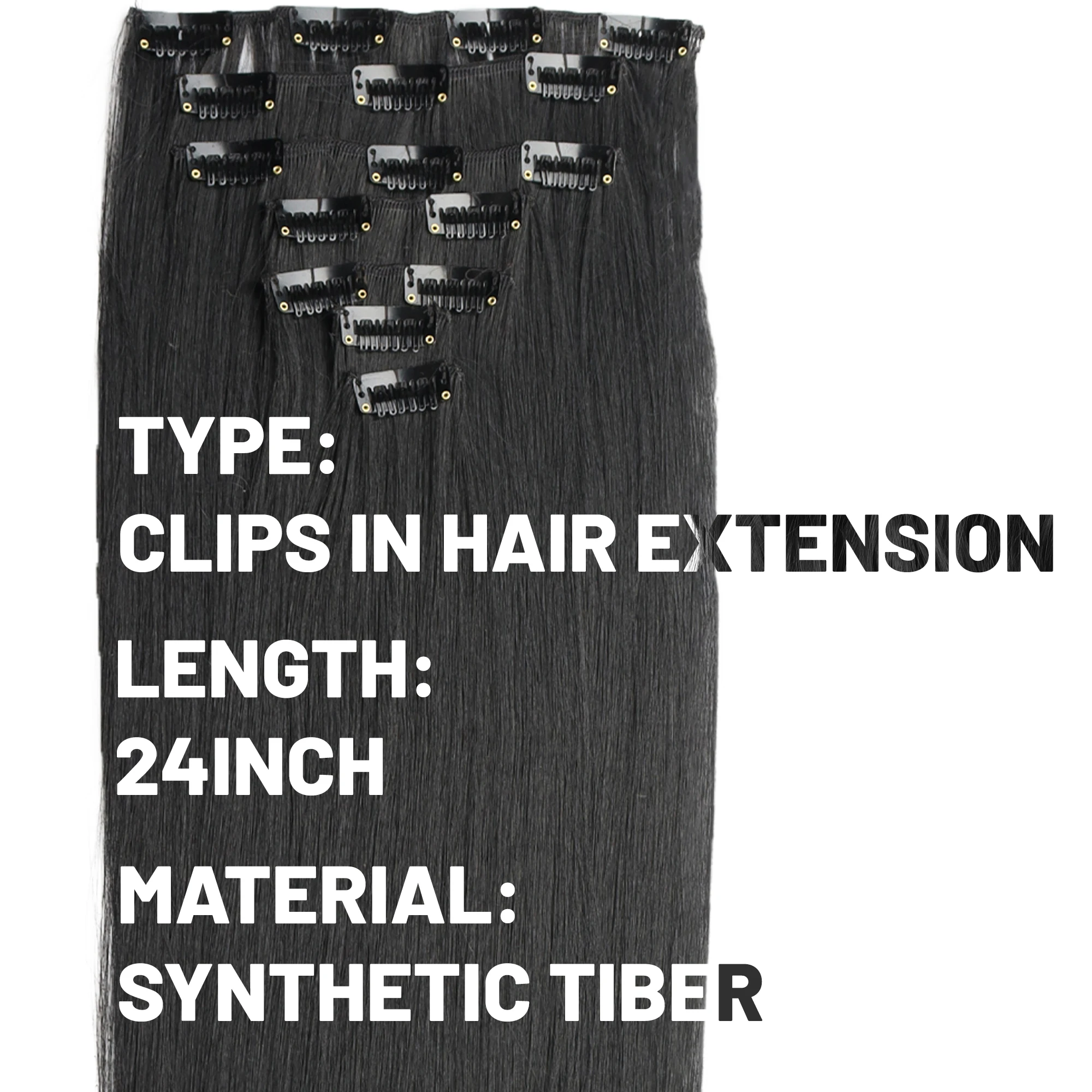 XINRAN 24Inches  Long Straight Synthetic Hair Extensions Clips in High Temperature Fiber Black Brown Hairpiece