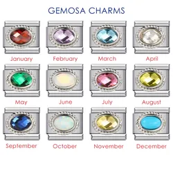 GEMOSA Design Fashion 12 Birthstone Colorful Zirconia Italian Charm Links Fit 9mm Bracelet Stainless Steel Jewelry DIY Making