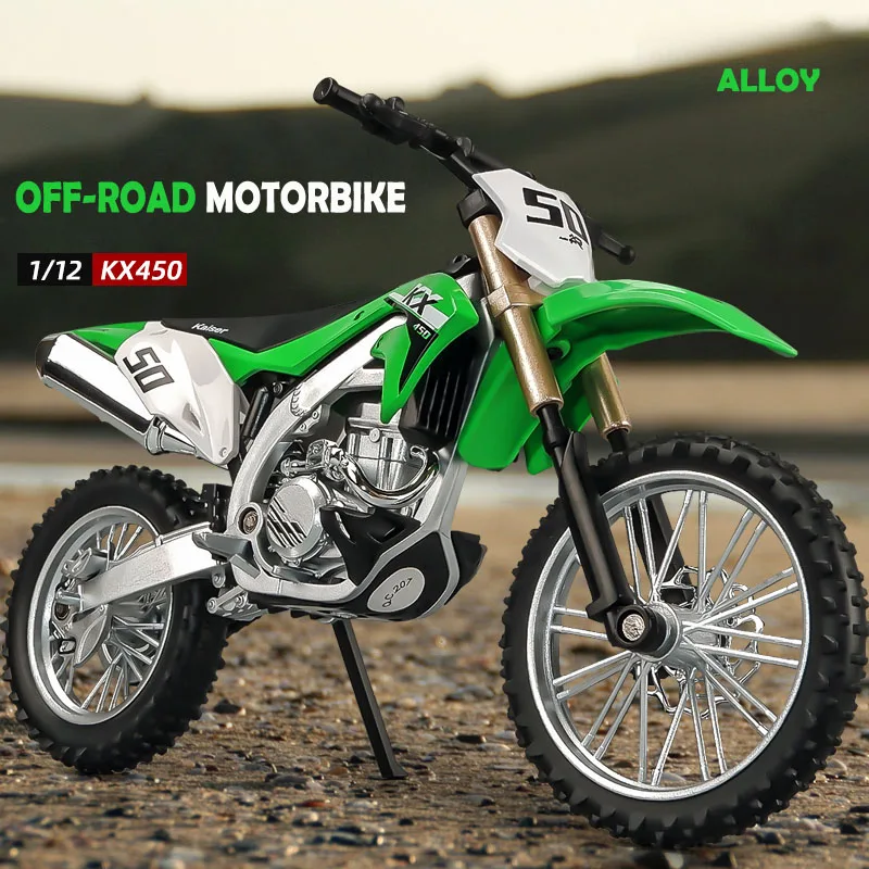 Simulation 1:12 Scale Kawasaki KX450 Off Road Motorbike Alloy Model Sound Light Diecast Motorcycle Model Boy Vehicle Toy Gift