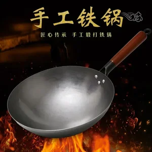 Gesunde Chinesisch, handgefertigt, großer Wok, Holzkabel, Nicht -Schicht -Pfanne, Gasherd, Kochkochgeschirr, Eisenkocher 12 Hauptverkauf Pan Wok Iron - №5