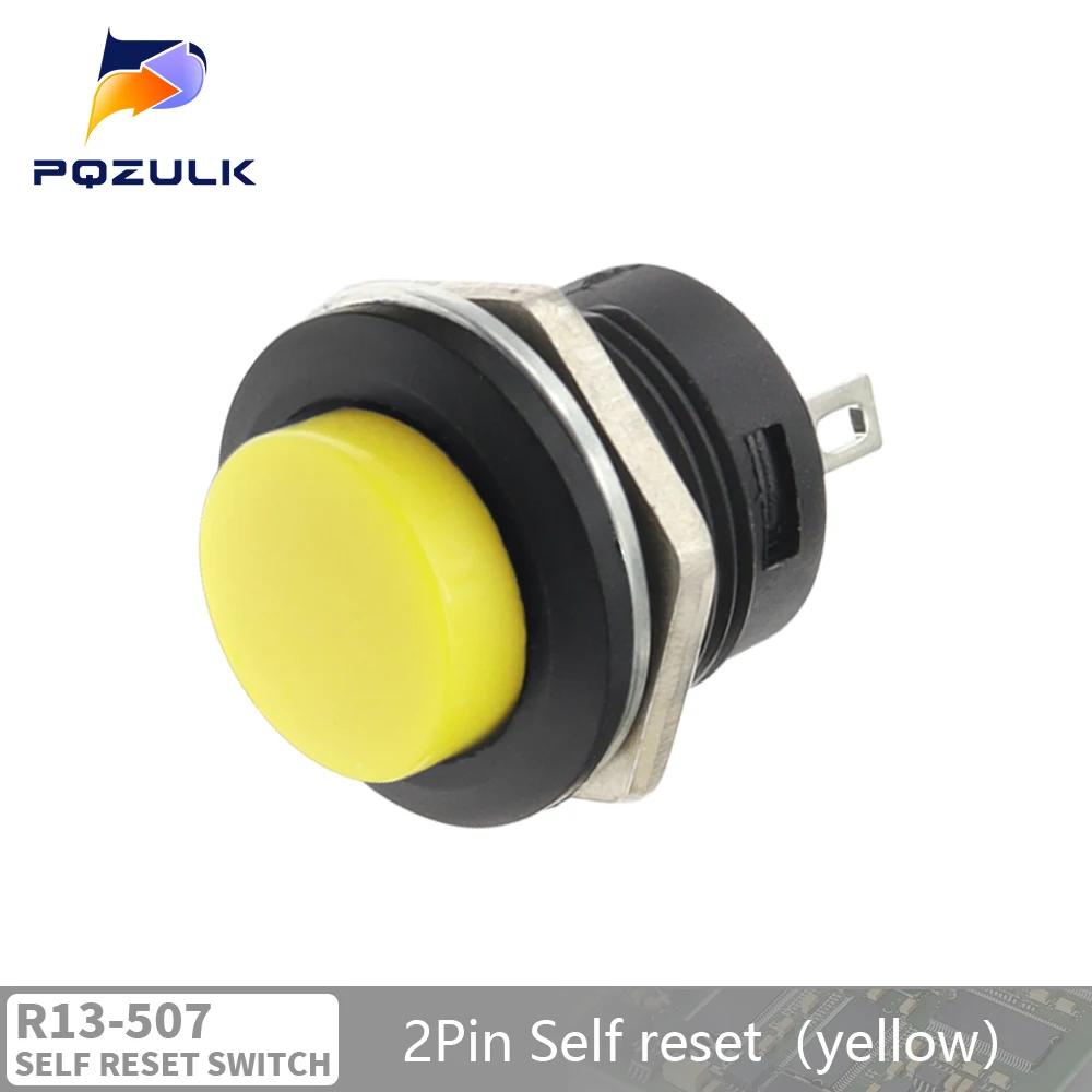 6PCS Momentary Push Button Switch 16mm Momentary 6A/125VAC 3A/250VAC Runde Schalter R13-507 SCHWARZ ROT GRÜN WEIß BLAU GELB