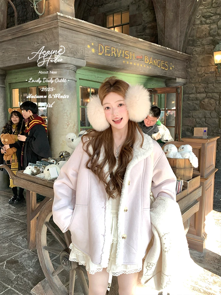 

Женское замшевое пальто Acaine с фиолетовой меховой подкладкой, утепленное, зимнее, в корейском стиле, с длинными рукавами, на пуговицах, верхняя одежда для женщин