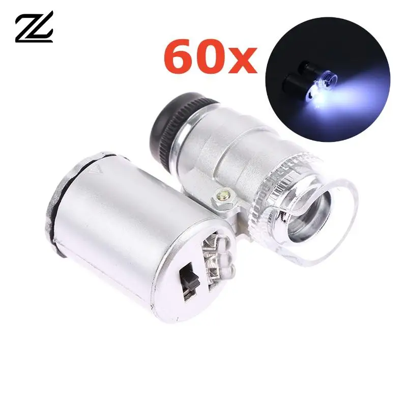 60X Illuminated Microscope Portable Handheld Jeweler Magnifier With LED Light Mini Pocket Magnifying Glass For Home And Office