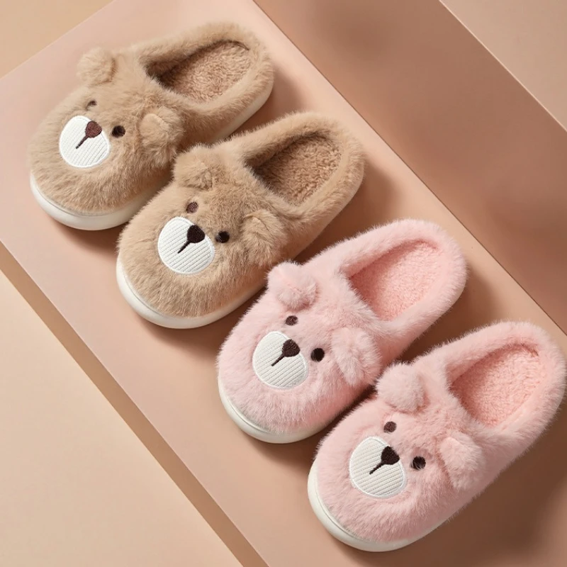 

Домашние детские тапочки 2025, зимние милые детские хлопковые тапочки, теплые тапочки Fury с бархатом для девочек, нескользящая универсальная обувь