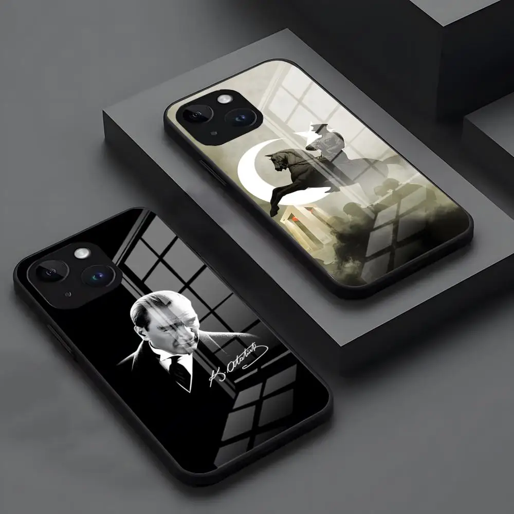 تركيا مصطفى كمال أتاتورك جراب هاتف آيفون 15 برو 16 15 14 13 12 11 Mini X XS XR Max 6 8 Plus SE 2020 تصميم زجاجي كوف
