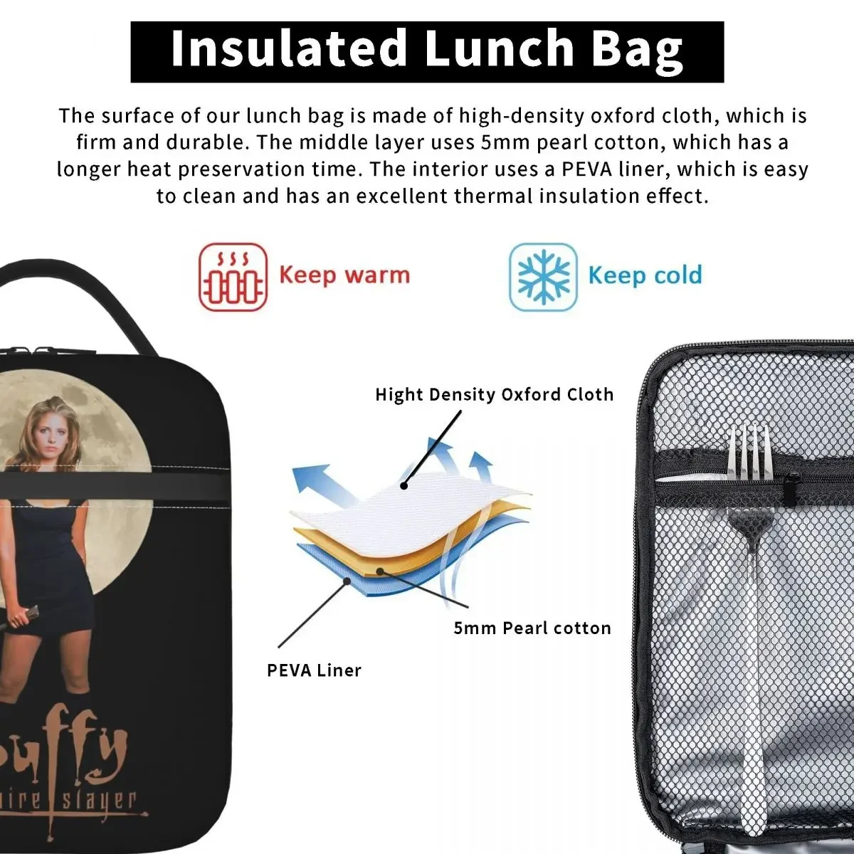 Buffy The Vampires Slayer Merch Insulated Lunch Bag For Picnic TV Show Food Container Reusable Cooler Thermal Lunch Box