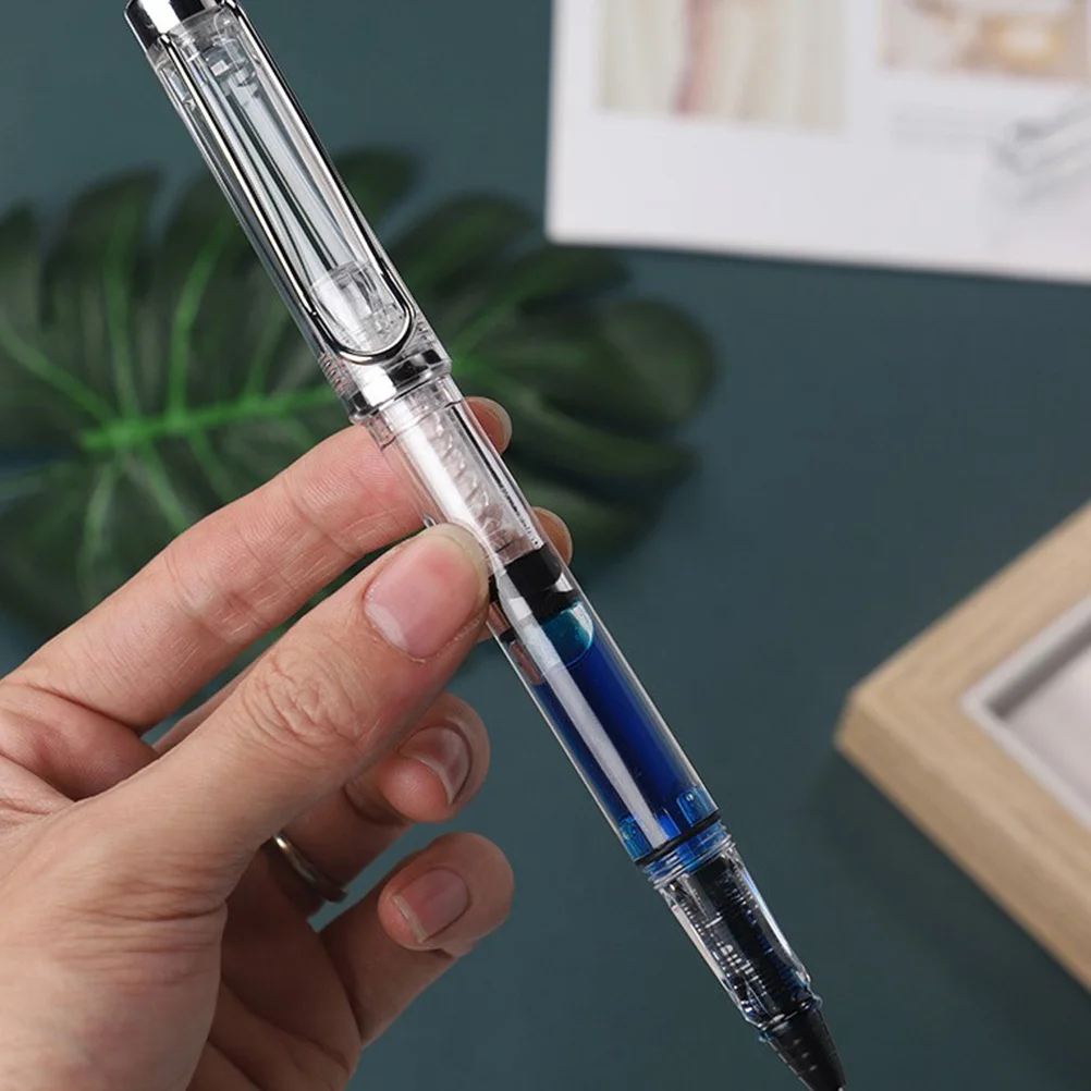 

2pcs Piston Filling Ink Pen Transparent Office School Writing Tool Portable Reusable Signing Pen For Calligraphy Business Home