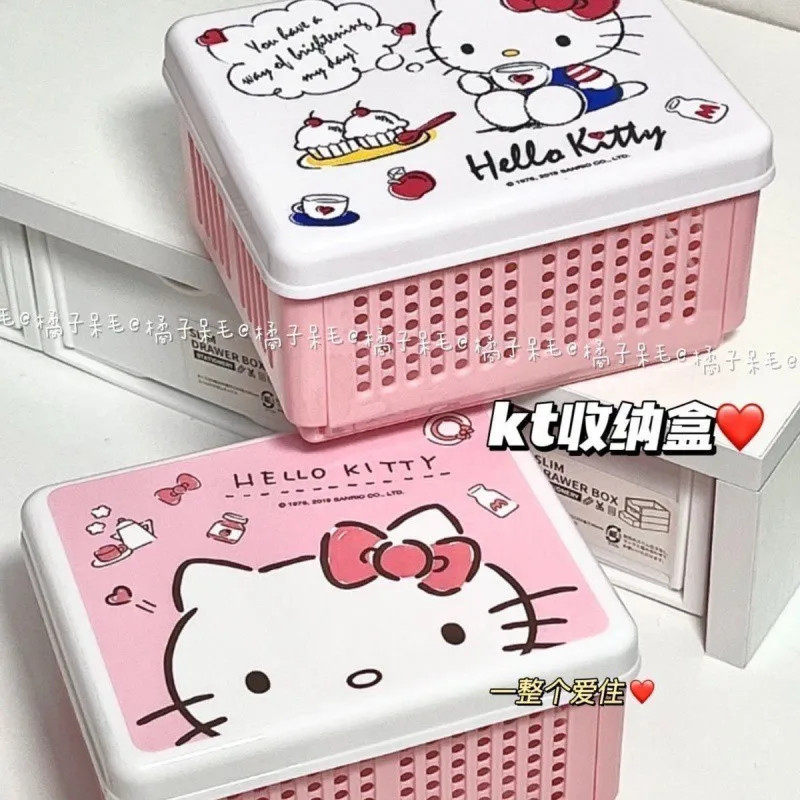 Cute Cartoon Sanrioed Hello Kitty Multipurpose Folding Storage Box Ktm Desktop Miscellaneous Cosmetics Sorting Box Children Gift