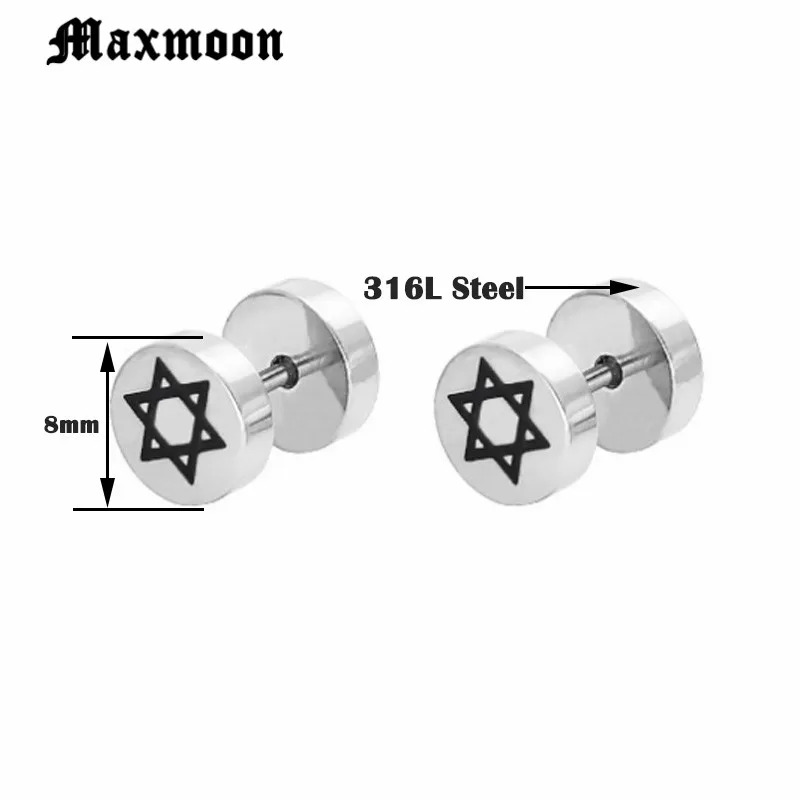 Maxmoon Men's David of Star Earrings Stylish Stud Earrings for Male Boy Stainless Steel Accessories