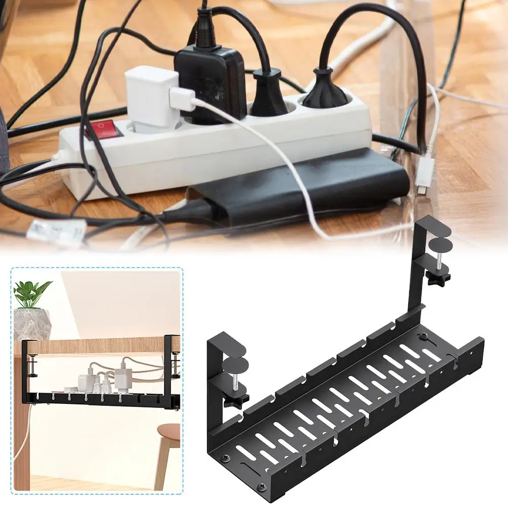 support-de-multiprise-pour-la-maison-sans-perceuse-gestion-des-cables-sous-le-bureau-plateau-metallique-pince-retractable-reglable-organisateur-de-cables