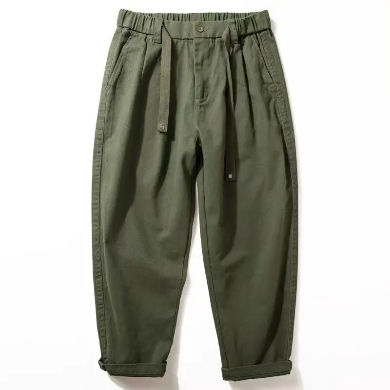 Fashion 2026 Double-pleated Tapered Harlan Wide-leg Overalls Spring Autumn Men's Loose Straight Solid Cotton Casual Trousers