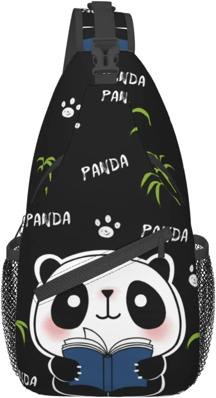 Cartoon Panda Bamboo Sling Bags Shoulder Backpack Crossbody Men Women Gym Climbing Runners Cycling Travel One Size