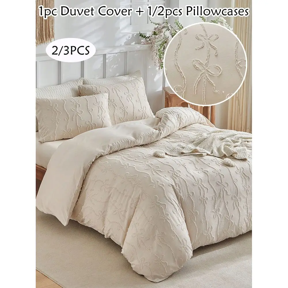 

3pcs Khaki Butterfly Tufted Polyester Duvet Cover Set, Bohemian Vintage Bedding Set, Suitable For All Seasons 1 Duvet Cover 1 2