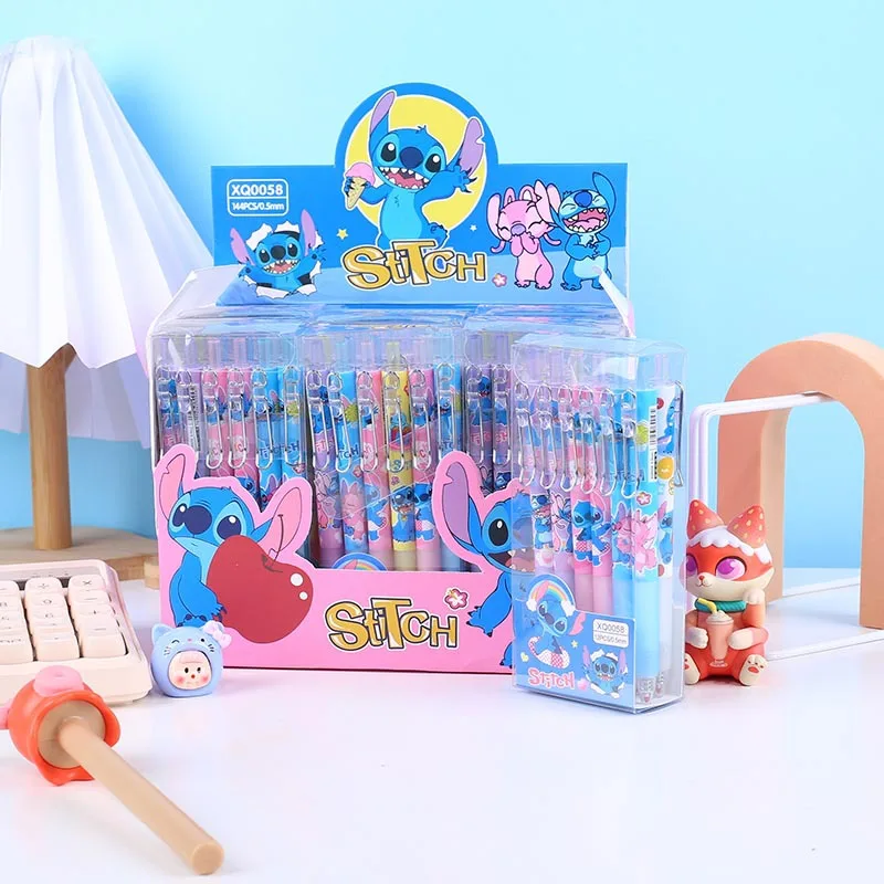 12pcs Disney Stitch Gel Pens Cartoon Pressing Pen Black Ink 0.5mm Stitch Kids Signature Pen Stationery Student Birthday Gifts