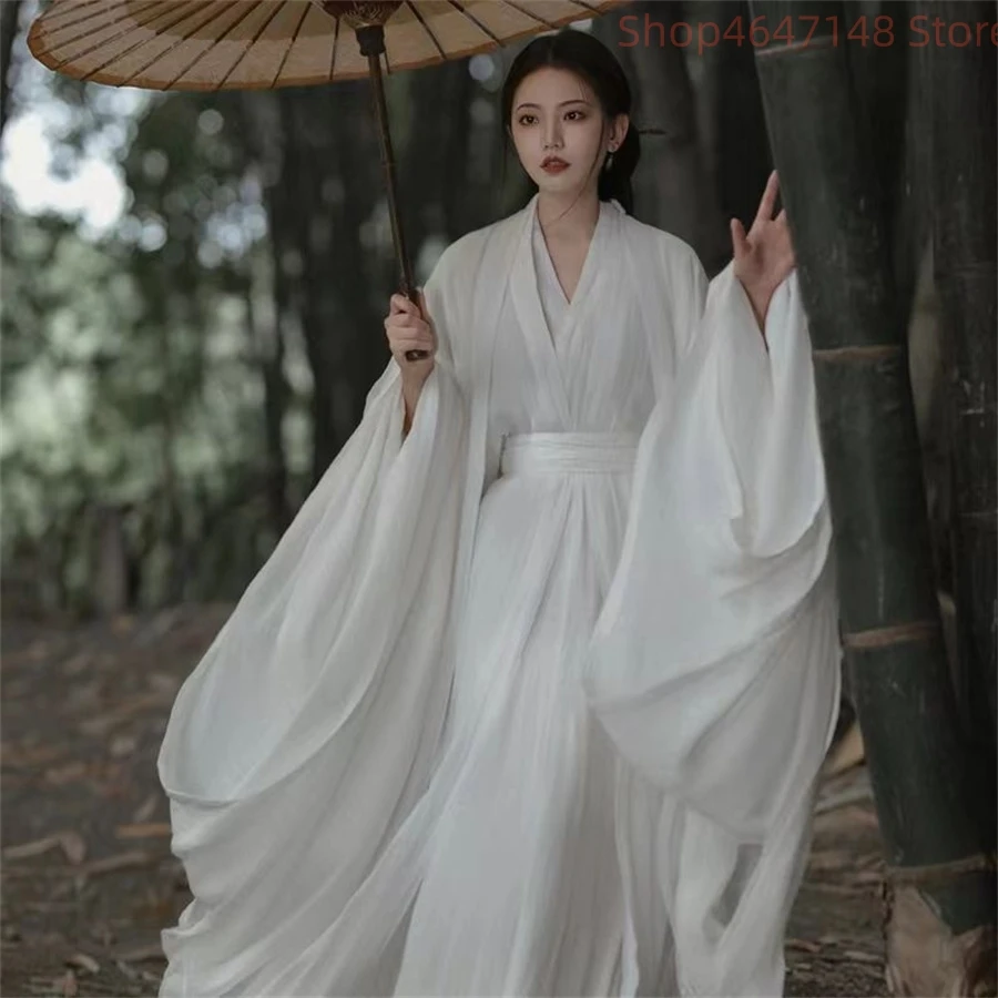 Robe de danse Hanfu traditionnelle chinoise pour femme, costume de cosplay, ensemble de robe blanche, danse folklorique chinoise, été