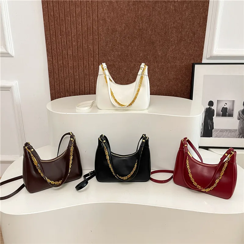 

2025 Summer Chain Underarm Bag for Women, Genuine Leather Multi-way Shoulder Crossbody Purse, Vintage Chic Bag for Dating