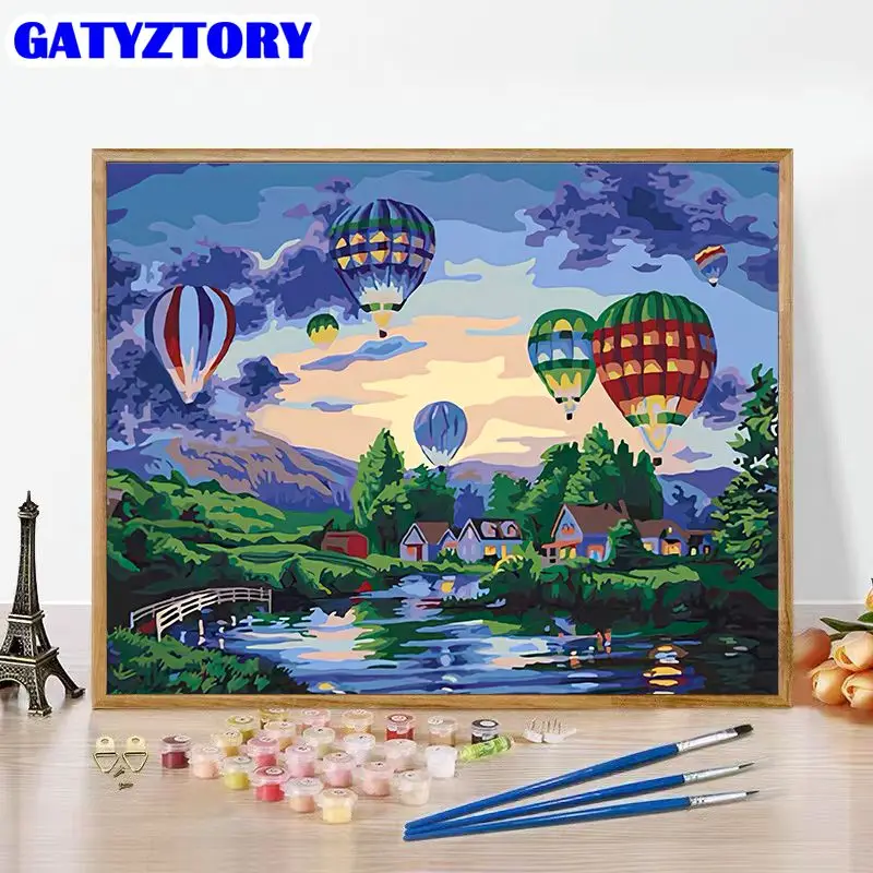 

GATYZTORY Pictures By Number Hot Air Balloon Scenery Kits Home Decor Painting By Number Landscape Drawing On Canvas Gift