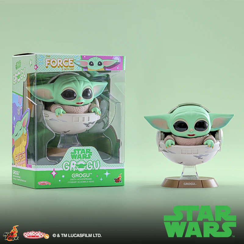 Autêntico brinquedos quentes star wars grogu com hoverpram cosbaby bobble-head figura presentes de natal colecionáveis exclusivos