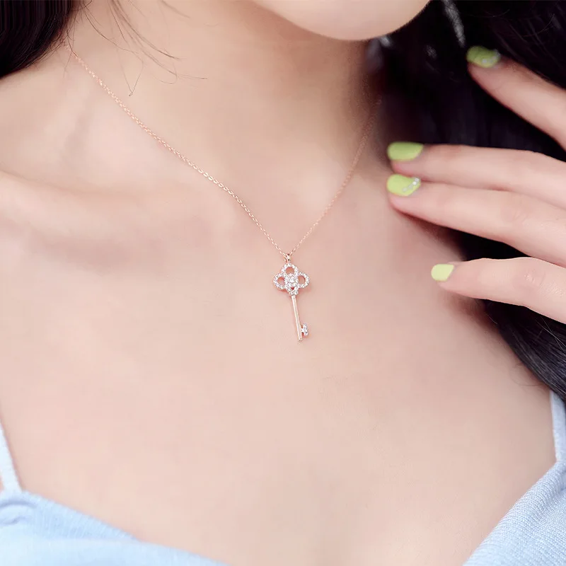 Neue Schlüssel-Halskette aus 925er Sterlingsilber mit einfachem Anhänger, Choker, Geburtstagsgeschenk für Frauen, exquisiter Schmuck – Detail 4