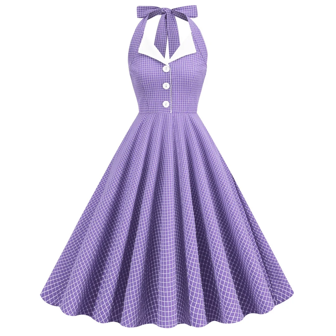 

1950s Halter Dresses for Women with Pockets Vintage Cocktail Swing Dress