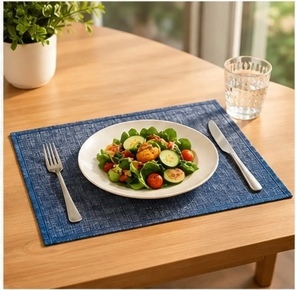 Minimalist Bamboo Linen Placemat Solid Color Heat Insulated Non Slip Table Mat for Dining Lunch Table Protector Easy Clean