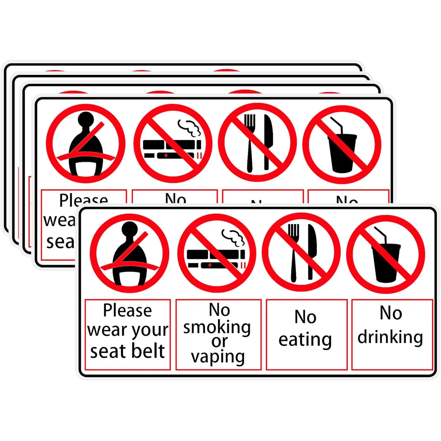 Seat Belt Must Be Worn Sticker 5Pcs No Eating No Drinking No Smoking Safety Sign 2.76X6Inch Vehicles Safety Warning Stickers