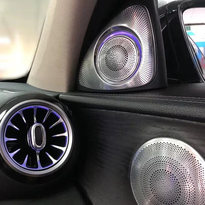 جديد 64 لون ثلاثية الأبعاد مكبر الصوت الروتاري المتكلم forW213 E53 E-class 2016-2023 RGB LED الضوء المحيط سيارة 4D القرن التحديثية